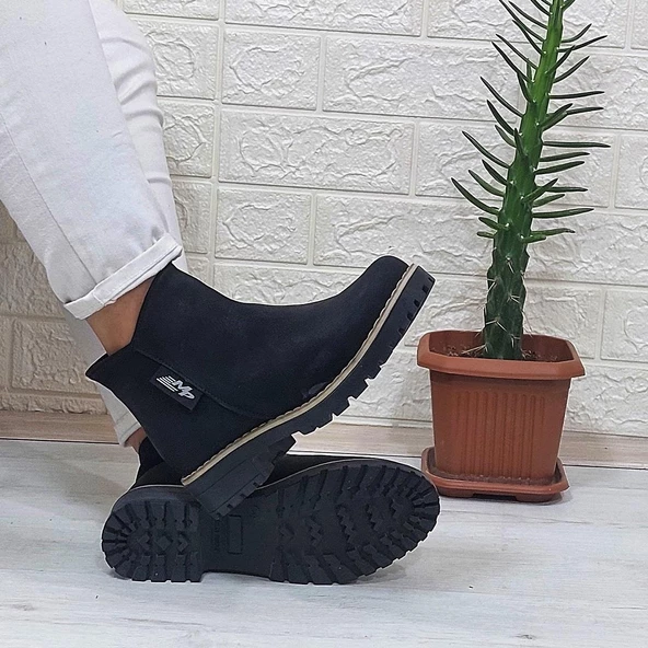 M.P 1376 Siyah İçi Yünlü Fermuarlı Kaydırmaz Taban Kadın Bot - 2