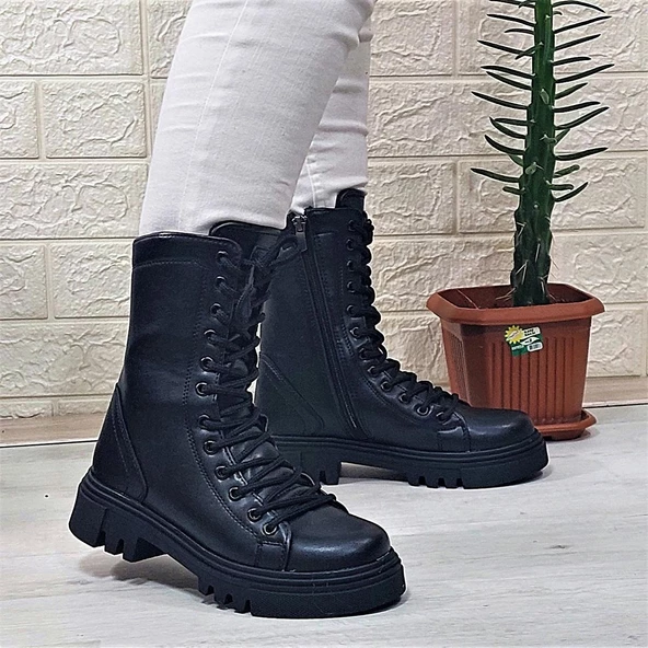 M.P 1416 Siyah Cilt İçi Sıcak Astar 25cm Bayan Postal Bot - 4
