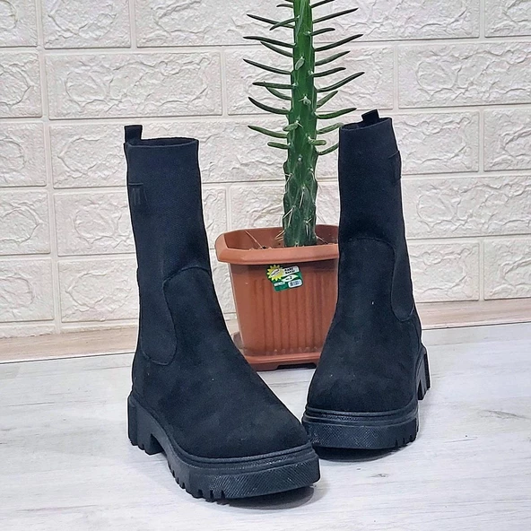 M.P 2746 Siyah Süet Bilekten Lastikli 27cm Bayan Bot - 7