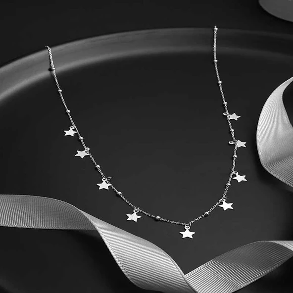 925 Ayar Gümüş Yıldızlı Dorika Kadın Gümüş Kolye - Resim 2