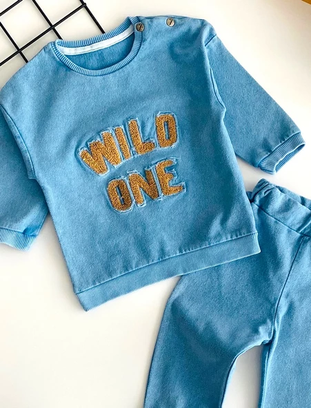 Neşeli Bebekler Wild One Nakışlı Kot Takım Mavi - Resim 2