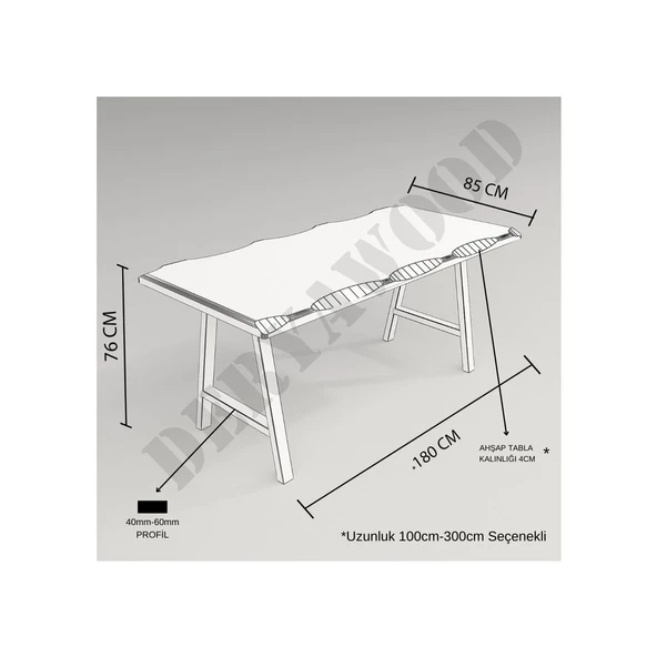 Deryawood Masif Ahşap Atair Sulamalı Mutfak Masası 85x160x76cm - 5