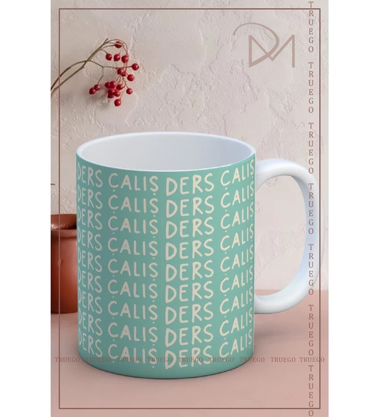 Baskılı Kupa Bardak Seramik Mug - Ders Çalış