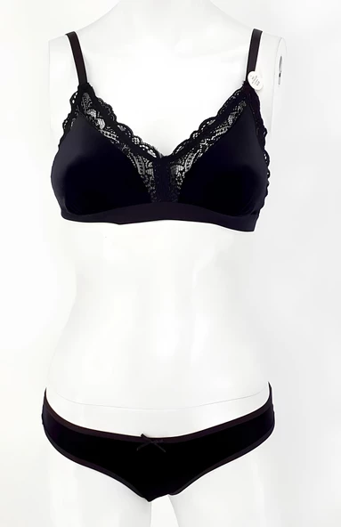 Kadife Bralet Sütyen Takım Dantelli Desteksiz Balensiz Koza 80153 - 5