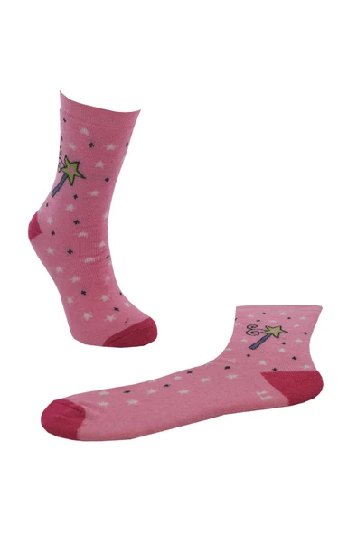 Kız Çocuk Havlu Çorap Sihirli Değnek Desenli 5-6 Yaş Vkr