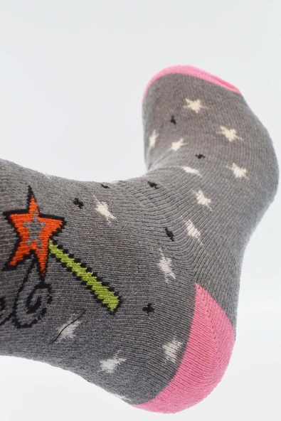 Kız Çocuk Havlu Çorap Sihirli Değnek Desenli 5-6 Yaş Vkr - 3