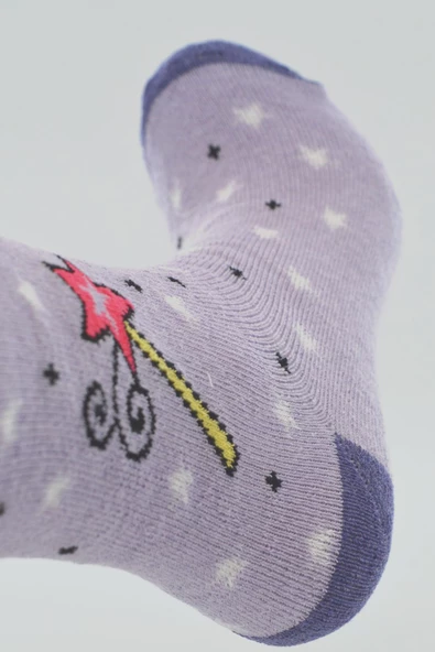 Kız Çocuk Havlu Çorap Sihirli Değnek Desenli 5-6 Yaş Vkr - 7