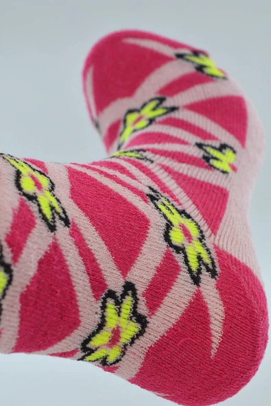 Kız Çocuk Havlu Çorap Çiçek Desenli 9-10 Yaş Vkr - 6