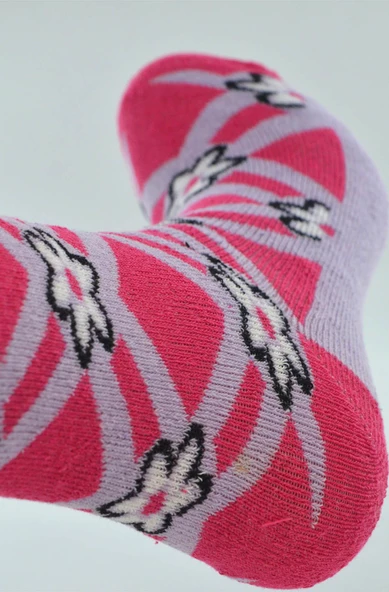 Kız Çocuk Havlu Çorap Çiçek Desenli 9-10 Yaş Vkr - 5