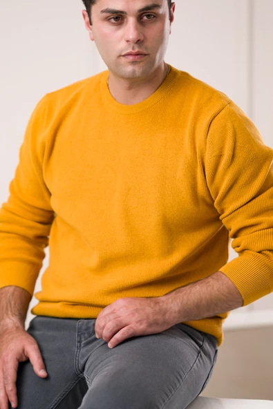 San&fa Rahat Kesim Sıfır Yaka Kendinden Çizgili Pamuklu Erkek Kazak - 2