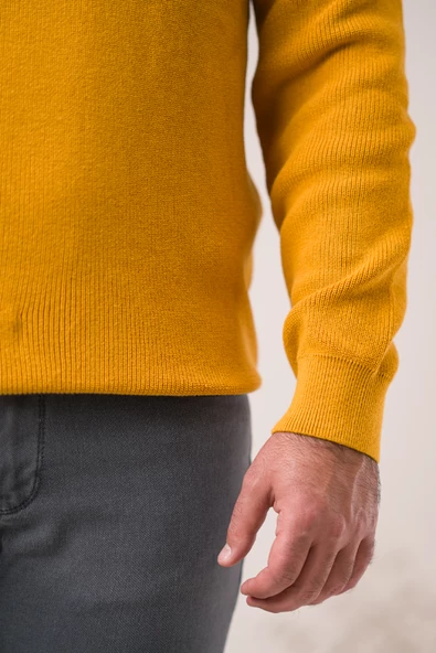 San&fa Rahat Kesim Sıfır Yaka Kendinden Çizgili Pamuklu Erkek Kazak - 6