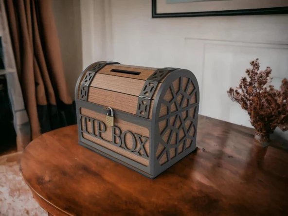 Ceviz Renk Klitli Bahşiş Kutusu Ve Kumbara Sandık Tipi Ahşap Tipbox - 5