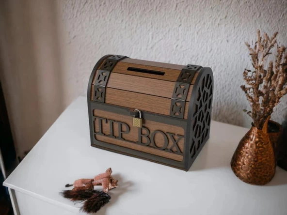 Ceviz Renk Klitli Bahşiş Kutusu Ve Kumbara Sandık Tipi Ahşap Tipbox - 6