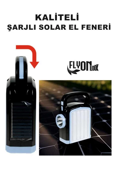 Güçlü Güneş Solar Enerjili Açılır Kanatları Sayesinde Hem Fener Lamba Hem Ortam Aydınlatması Şarjlı - 4