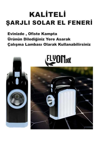 Güçlü Güneş Solar Enerjili Açılır Kanatları Sayesinde Hem Fener Lamba Hem Ortam Aydınlatması Şarjlı - 2