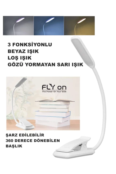 Şarj Edilebilir Klipsli Kitap Okuma Işığı Led Kitap Arası Okuma 3 Farklı IŞIK Mandallı Lamba Masa