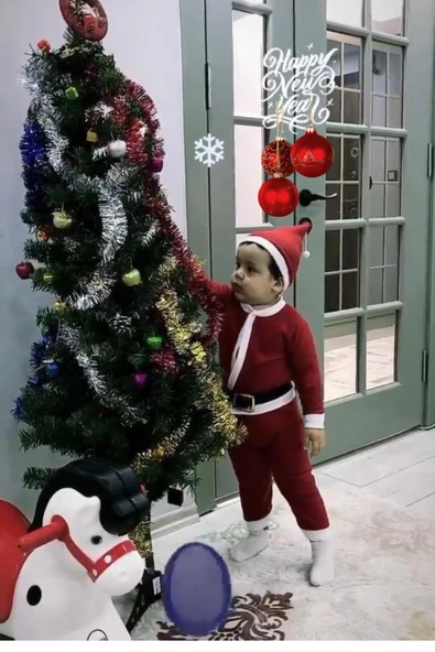 Erkek Çocuk Noel Baba Yılbaşı Kostümü Şapkalı Kemerli Bebek Kostümü - 5