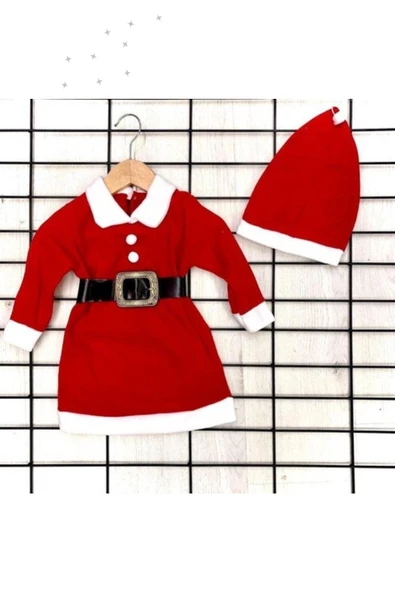 Kız Çocuk Noel Anne Yılbaşı Kostümü Etekli Şapkalı Elbise Yılbaşı Noel Baba Kostümü - 4