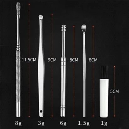 BUFFER® 6 Parça Paslanmaz Çelik Kulak Balmumu Toplayıcı Çıkarıcı Temizleyici Bakımı Çubuk Seti - 3