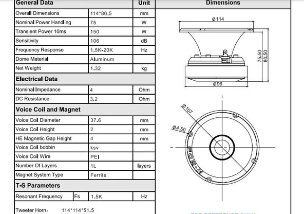 For-x TX-80F Profesyonel Dome Tweeter 11,4 CM 75W RMS 150W Maksimum Güç - 3