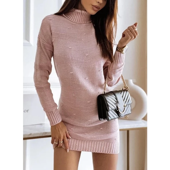Lucky Life Uzun Kollu Balıkçı Yaka Triko Mini Boy Elbise