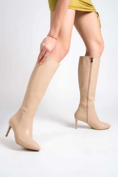 İlibri Ten Mat İnce Topuklu Klasik Çizme - 3