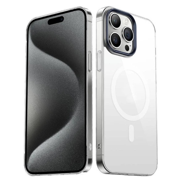 iPhone 15 Pro Max Kılıf  Wireless Şarj Özellikli Şeffaf G-Glass Kapak Kılıf - Resim 8