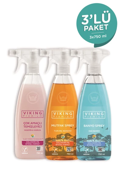 Viking Premium 3'lü (Çok Amaçlı ,Mutfak,Banyo) Paket 750 ml X 3 Adet