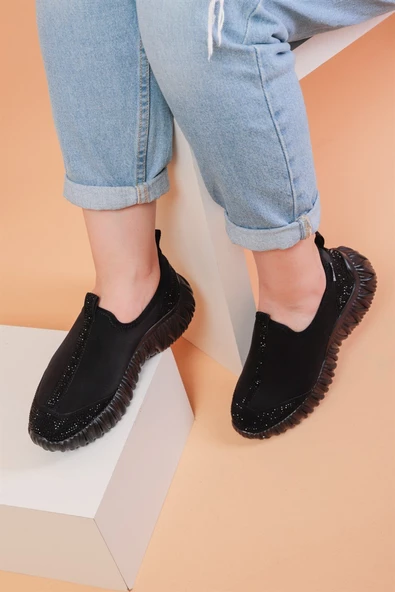 Lucas Siyah Renkli Siyah Parlak Taş Detaylı Lux Kadın Spor Ayakkabı - 3