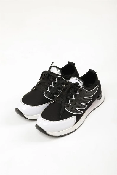 Attis Siyah Beyaz Renkli Streç Deri Günlük Kullanım Rahat Yürüyüş Kadın Spor Ayakakbı - 3