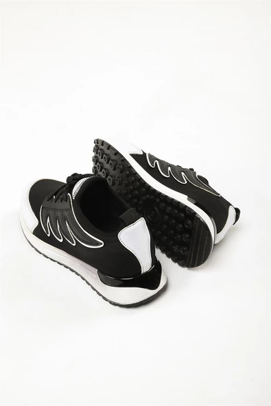 Attis Siyah Beyaz Renkli Streç Deri Günlük Kullanım Rahat Yürüyüş Kadın Spor Ayakakbı - 4