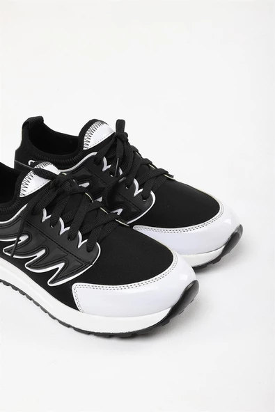 Attis Siyah Beyaz Renkli Streç Deri Günlük Kullanım Rahat Yürüyüş Kadın Spor Ayakakbı - 5