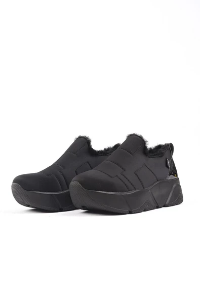 Lussi Siyah Renkli Paraşüt Kumaş Kışlık İçi Tüylü Kadın Spor Ayakkabı - 3