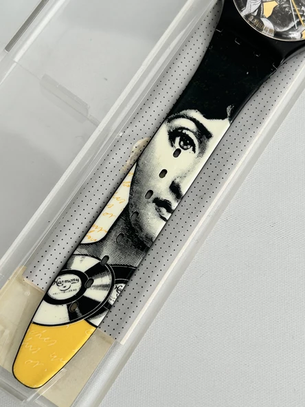 Swatch Baiser D'Antan 35mm Silikon Kordon 1992 Vintage Kol Saati (S-001) - Resim 8