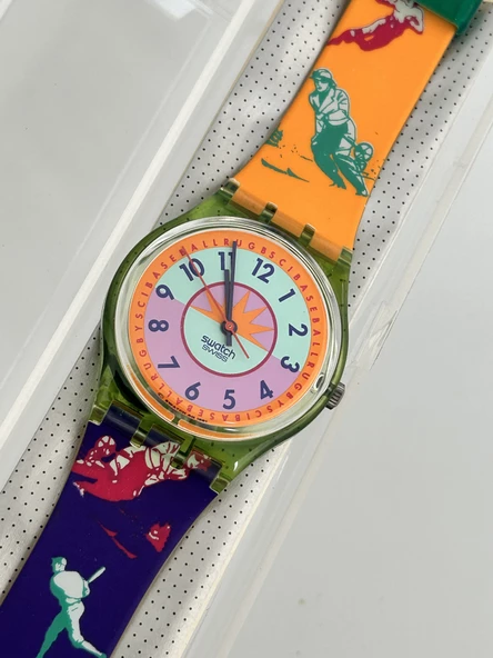 Swatch Curling 35mm Silikon Kordon 1992 Vintage Kol Saati (S-011) - Resim 4