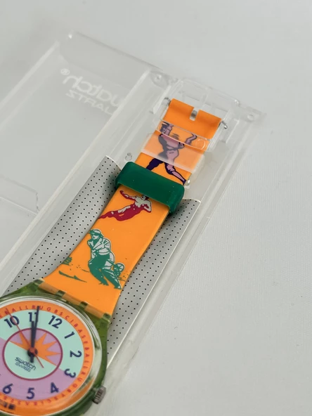 Swatch Curling 35mm Silikon Kordon 1992 Vintage Kol Saati (S-011) - Resim 5
