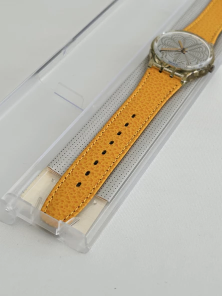 Swatch Daiquiri 35mm Deri Kordon 1992 Vintage Kol Saati (S-031) - Resim 6