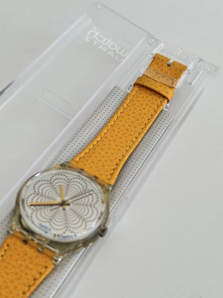 Swatch Daiquiri 35mm Deri Kordon 1992 Vintage Kol Saati (S-031) - Resim 5