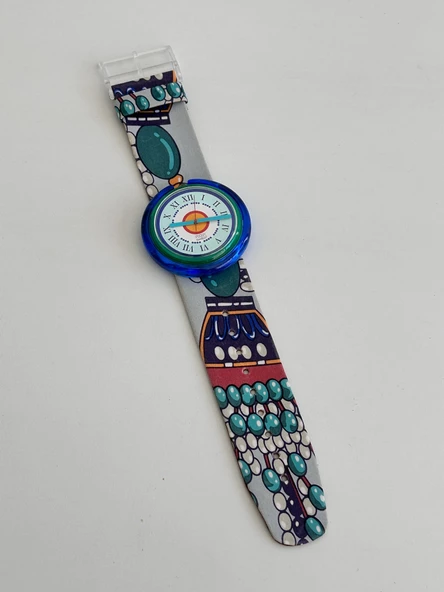 Swatch Pop Perles De Folie 46,5mm Deri Kordon 1992 Vintage Kol Saati (S-034) - Resim 5