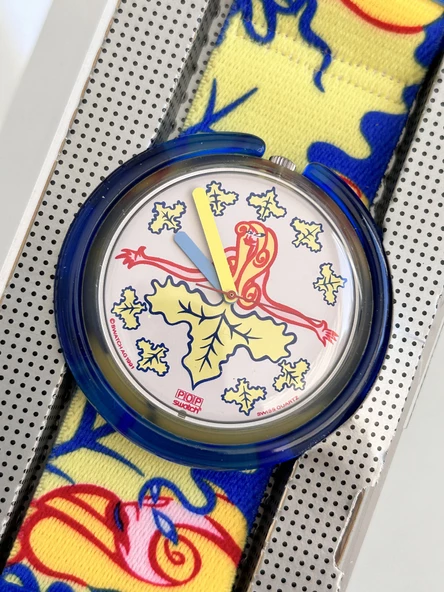Swatch Pop Lady Octopus 46,5mm Lastik Kordon 1992 Vintage Kol Saati (S-035) - Resim 4