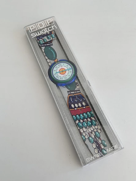 Swatch Pop Perles De Folie 46,5mm Deri Kordon 1992 Vintage Kol Saati (S-034) - Resim 2