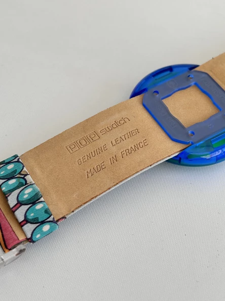 Swatch Pop Perles De Folie 46,5mm Deri Kordon 1992 Vintage Kol Saati (S-034) - Resim 7