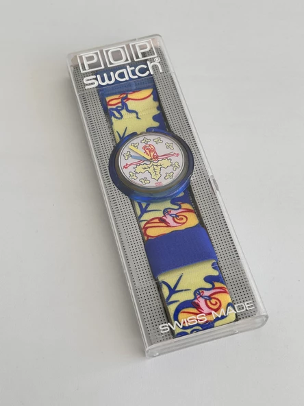 Swatch Pop Lady Octopus 46,5mm Lastik Kordon 1992 Vintage Kol Saati (S-035) - Resim 2