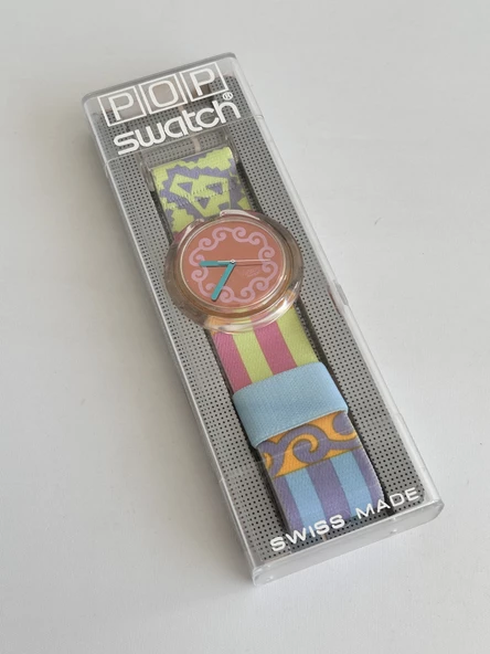 Swatch Pop Coralla 46,5mm Lastik Kordon 1992 Vintage Kol Saati (S-039) - Resim 2