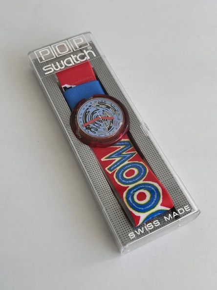 Swatch Pop Meeooow 46,5mm Lastik Kordon 1992 Vintage Kol Saati (S-038) - Resim 2