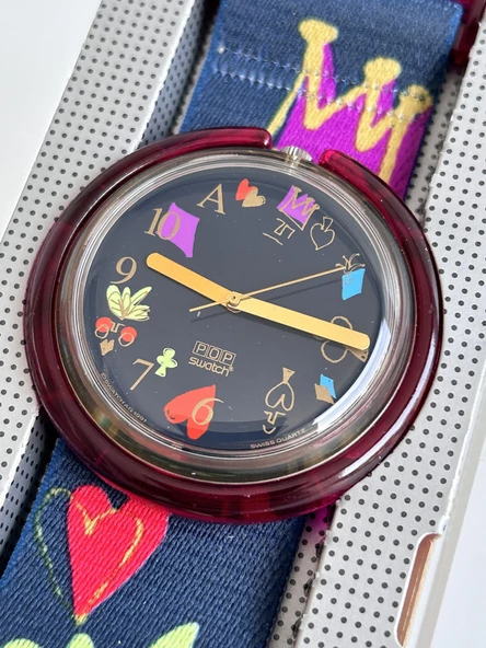 Swatch Pop Alice 46,5mm Lastik Kordon 1992 Vintage Kol Saati (S-040) - 4