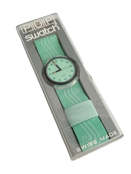 Swatch Pop Mint Sea 46,5mm Lastik Kordon 1992 Vintage Kol Saati (S-042)