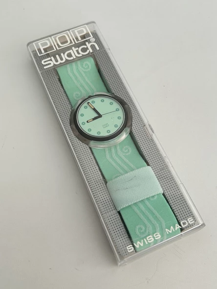 Swatch Pop Mint Sea 46,5mm Lastik Kordon 1992 Vintage Kol Saati (S-042) - 2
