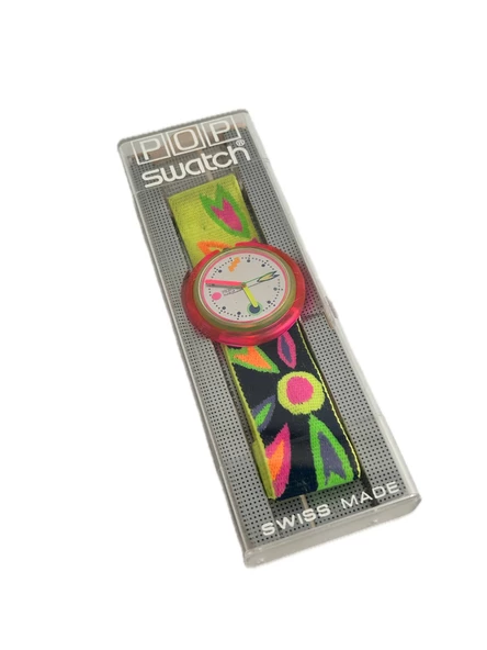 Swatch Pop Micro Garden 46,5mm Lastik Kordon 1992 Vintage Kol Saati (S-049)