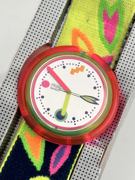 Swatch Pop Micro Garden 46,5mm Lastik Kordon 1992 Vintage Kol Saati (S-049) - 4